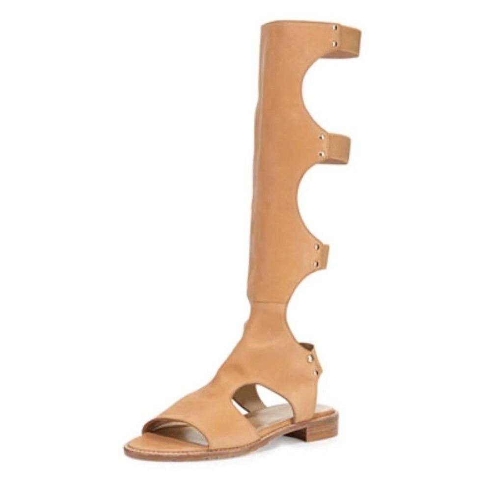 Stuart Weitzman BackView Knee Hight Leather Gladiator Sandals Tan 8